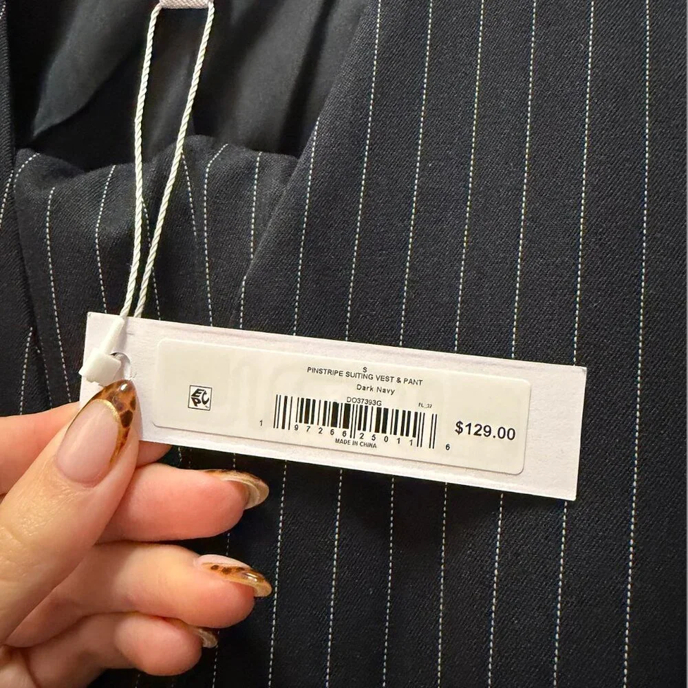 Steve Madden Pinstripe Suiting Vest & Pant Set - Navy Blue - Picture 4 of 5